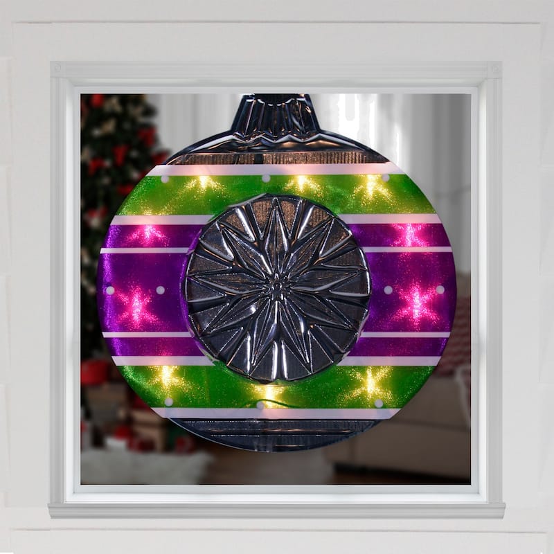 15.5" Lighted Purple and Green Shimmering Ornament Christmas Window Silhouette Decoration