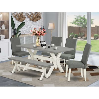 6-Piece Rectangle Natural Oak Finish Solid Wood Top Dining Table with 1-Bench, 4-Chairs with