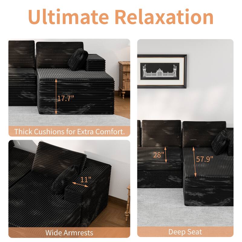 Modland 108”L-Shaped Modular Corduroy Couch with Deep Seats Comfy Sectional Sofa for Living Room