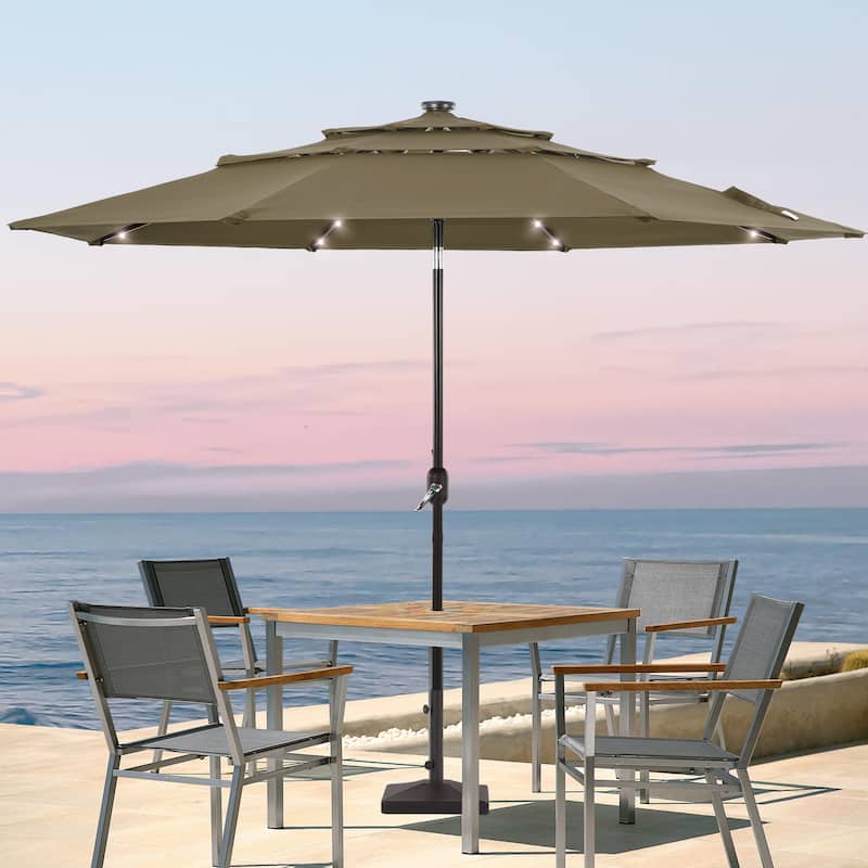 LIVOOSUN LED 10FT LED 3-layer Patio Umbrella with UPF50+, Tilt Function, and Wind-Resistant Design——Experience Outdoor Comfort - Taupe