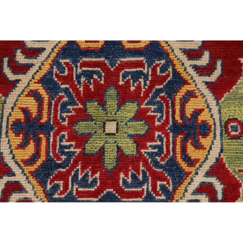 Red Geometric Kazak Rug Handmade Oriental Foyer Wool Carpet - 3'3" x 5'5"