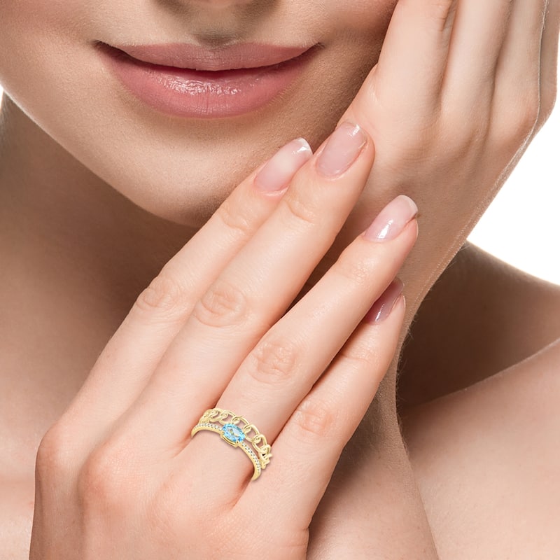 EFFY 14K Gold Diamond,Blue Topaz Ring