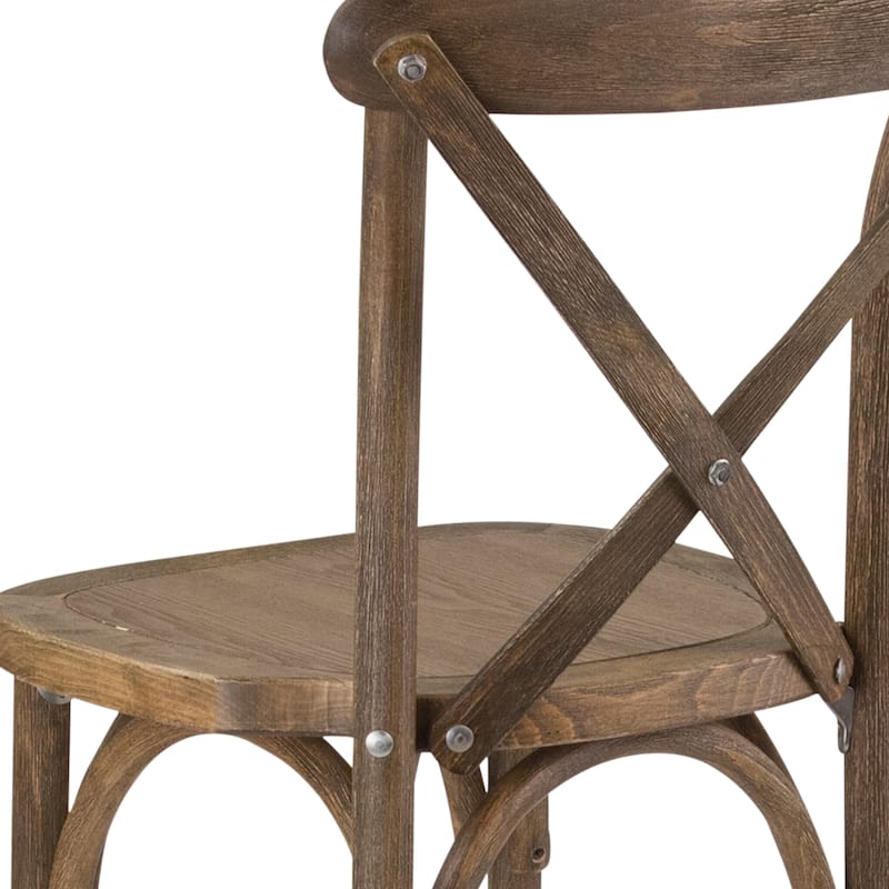 350lb. Rated Dark Antique Wood Cross Back Stackable Barstool - 13.75"D x 13" - 17.5"W x 43"H