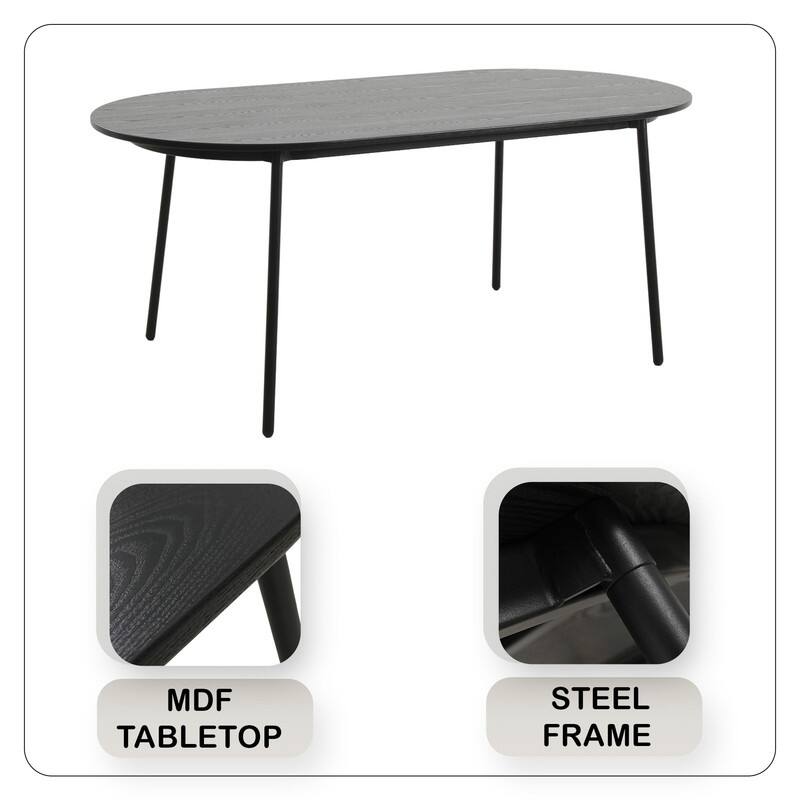 Tule 7-Piece Dining Room Set - Solid Wood Table with 6 Upholstered Metal Leg Chairs - Modern Minimalist Dining Table & Seating