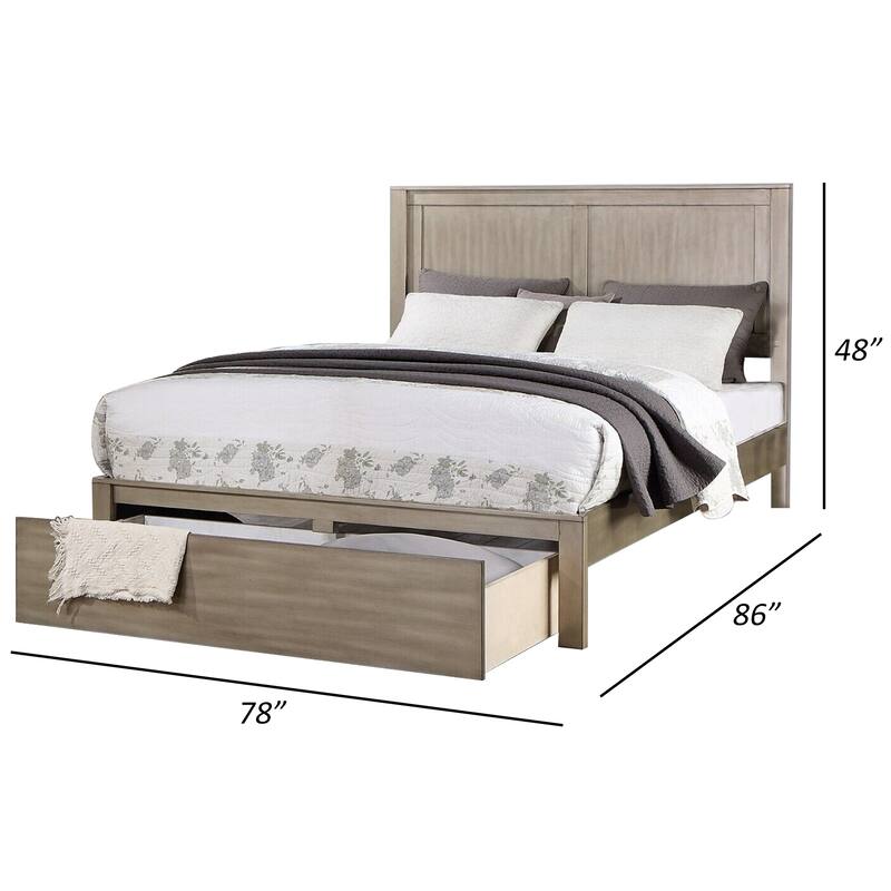 Kali Platform King Size Bed, Panel Design, Large Storage Drawer, Light Tan