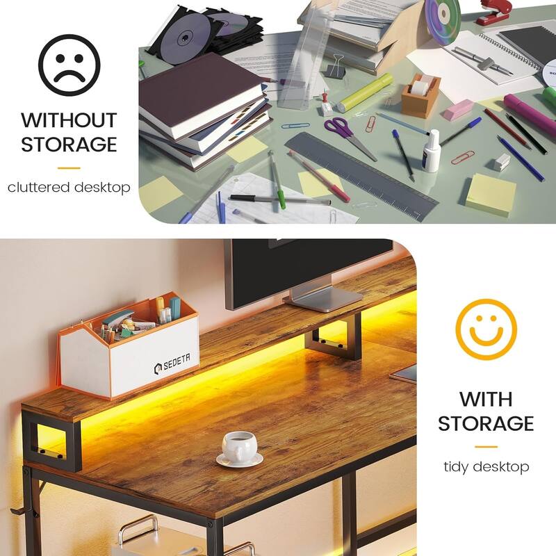 L Shaped Home Office Desk Computer desk File Drawer Power Outlet
