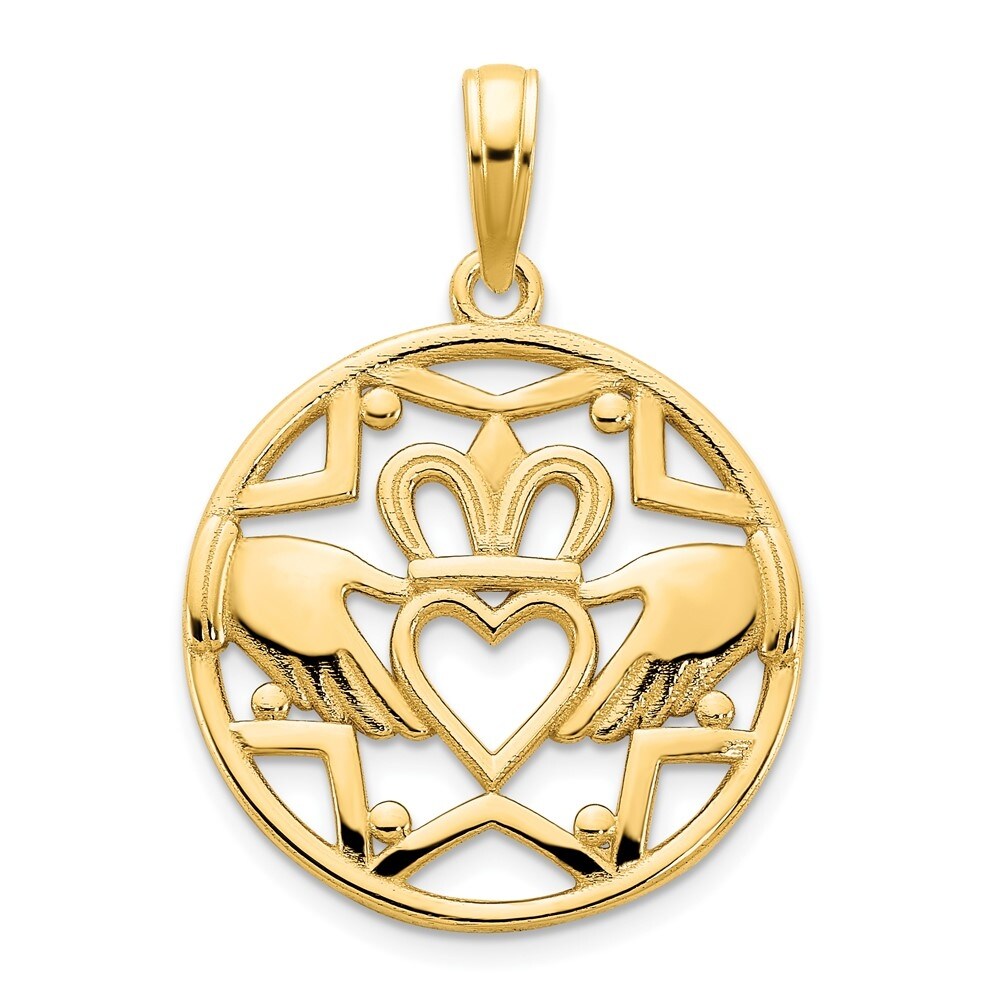 14k Yellow Gold Claddagh Texture Charm Pendant 20mmx15mm 14k Yellow Gold Claddagh Texture Charm Pendant 20mmx15mm