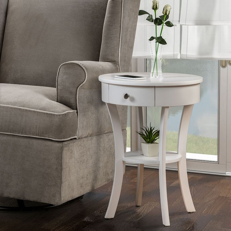 End Table with Drawer & Shelf - Small Accent Table, Living Room Nightstand, White Finish, 20" x 20" x 24" - 20