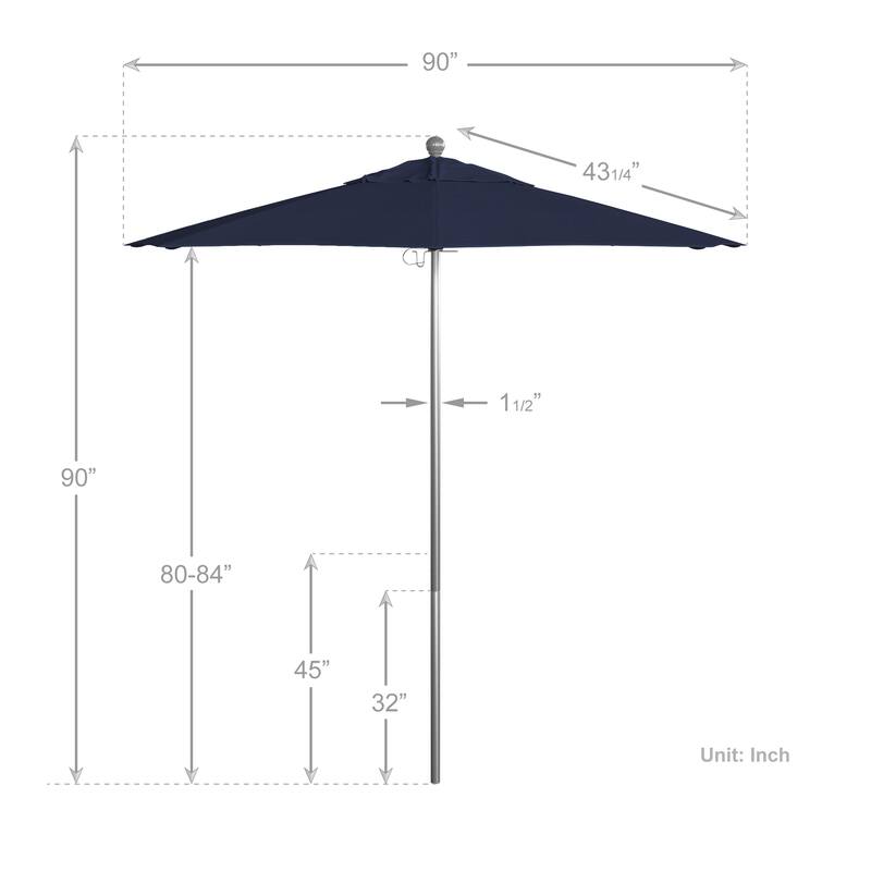 California Umbrella 7.5' Rd. Aluminum Frame, Fiberglass Rib Market Umbrella, Push Open,Anodized Silver Finish, Pacifica Fabric