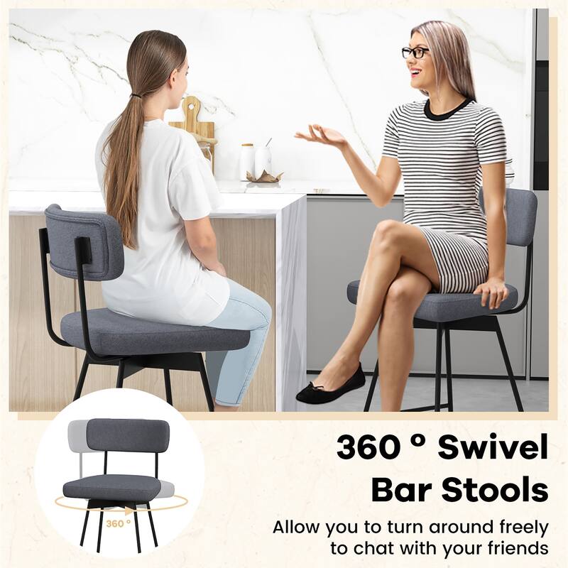 Gymax 2PCS Swivel Bar Stool 25'' Upholstered Bar Height Dining Chair