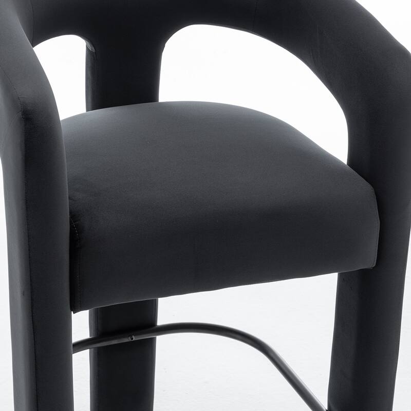 SEYNAR Modern Velvet 34.6''H Fixed Height Open-Back Bar Stool with Metal Footrest