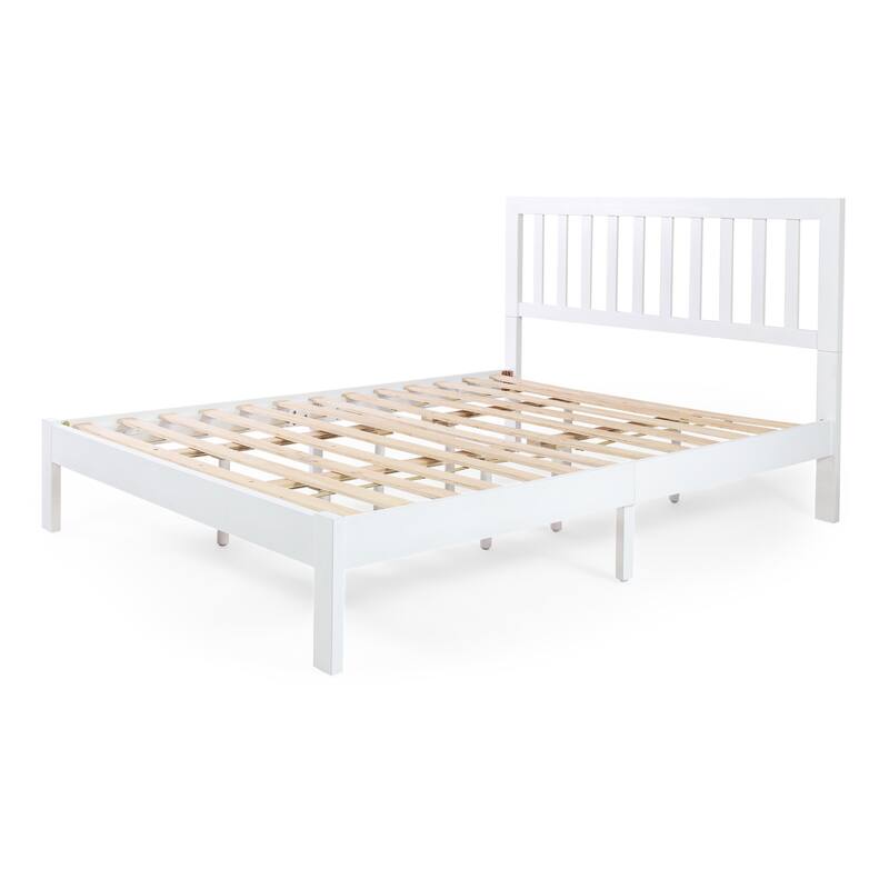 Modern Farmhouse Acacia Wood Queen Bed Set with Open-Slat Headboard