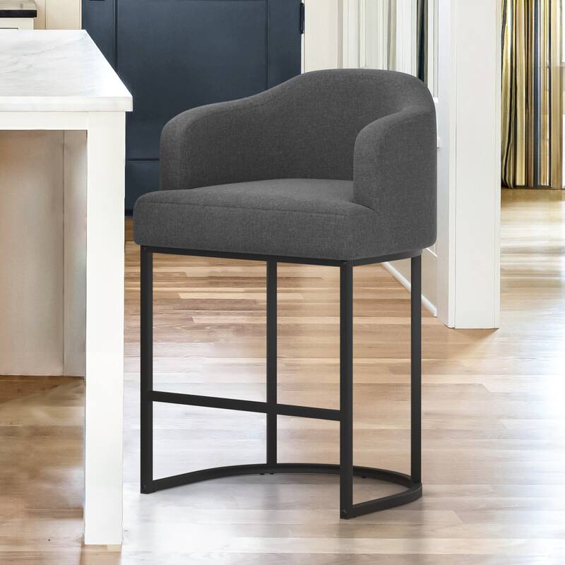 26 in. Counter Height Fabric Upholstered Low Back Bar Stool Modern Kitchen Island Stool with Black Metal Frame