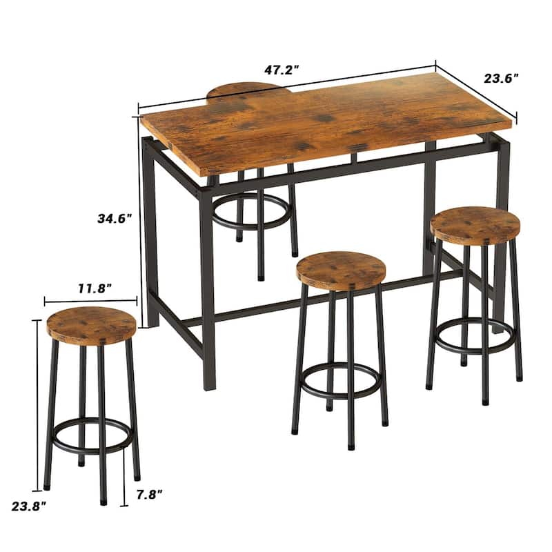 Eureka Industrial Modern Counter Height Pub 5-piece Dining Set, Wood Rustic Kitchen Dining Bar Set For Dining Room, Apartment