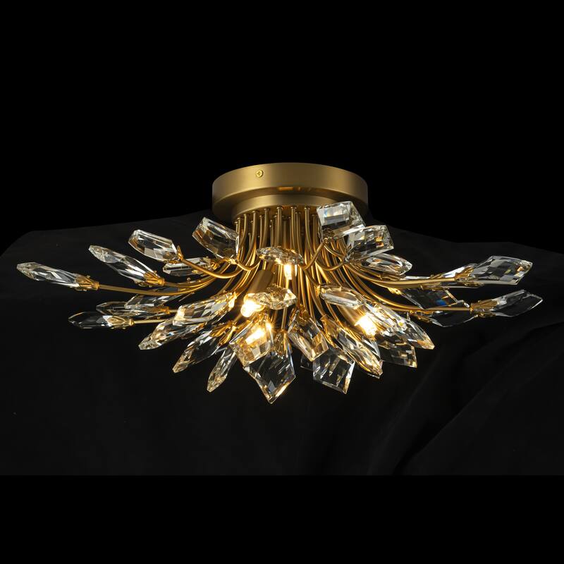 4-Light Modern Industrial Linear Cluster Crystal Flush Mount Light Sputnik Ceiling Light for Dining Room