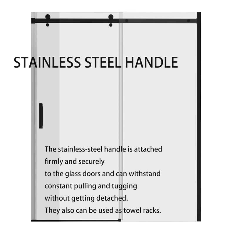 60''W Glass Frameless Shower Door, Shower Sliding Door in Black/Chrome