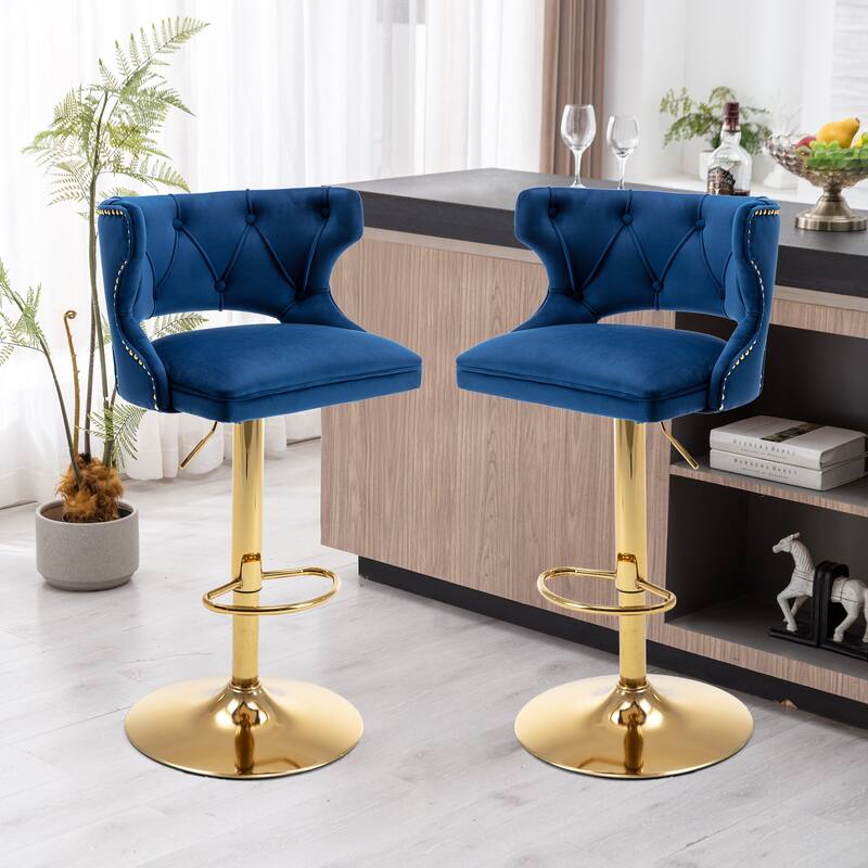 Bar Stools and Back And Footrest Counter Height Dining Chairs 2Pcs/Set