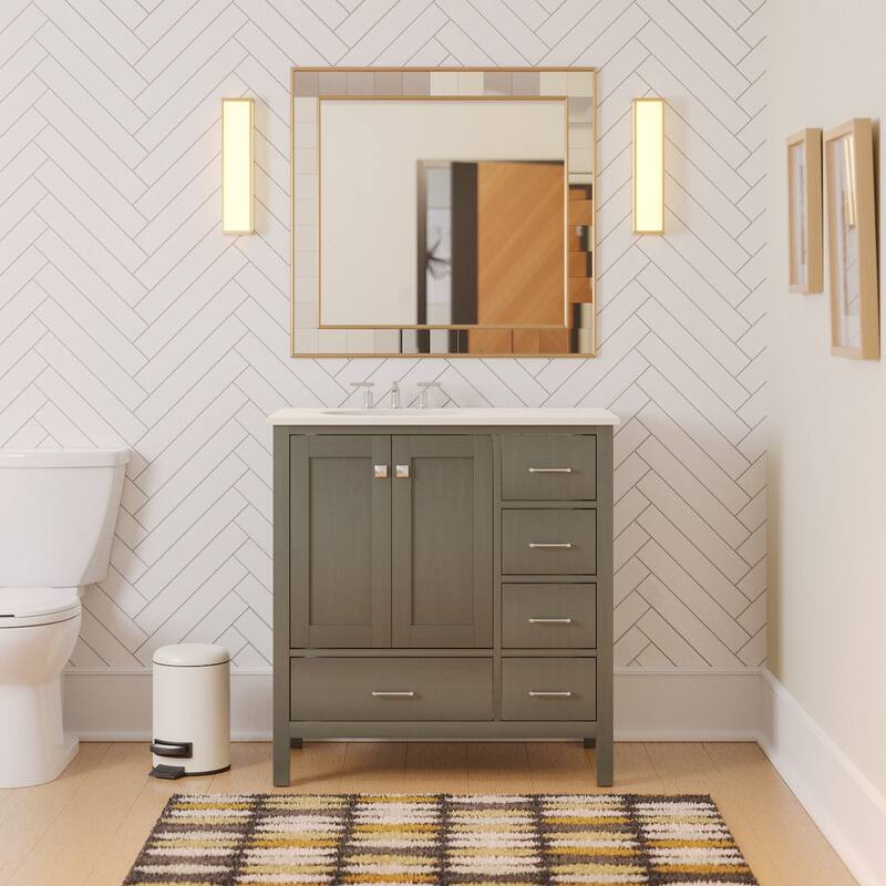 KitchenBathCollection Horizon 36" Bathroom Vanity with Engineered White Top