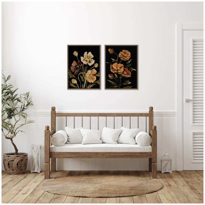 Kate and Laurel Sylvie Beaded Moody Floral 5 and 6 Framed Canvas Art Set by Annie Quigley