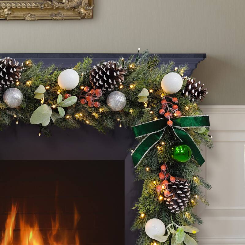 Puleo International 6' x 10" Pre-Lit Battery-Operated Adorned Garland