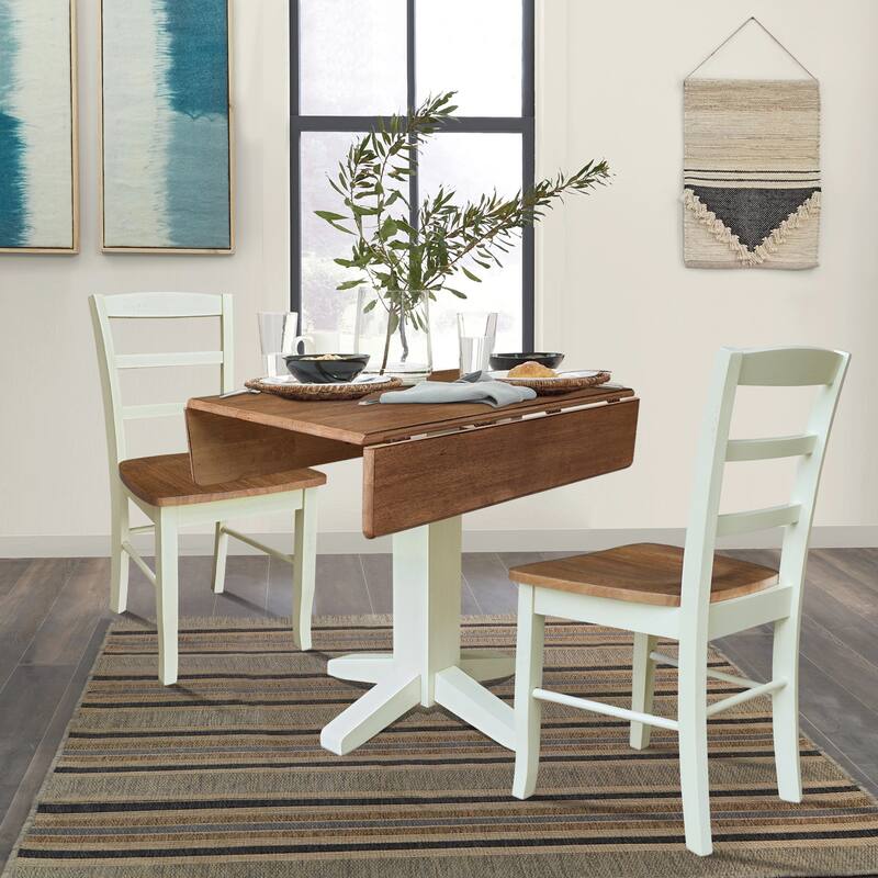 36" Round Drop Leaf Table with Two Dining Chairs