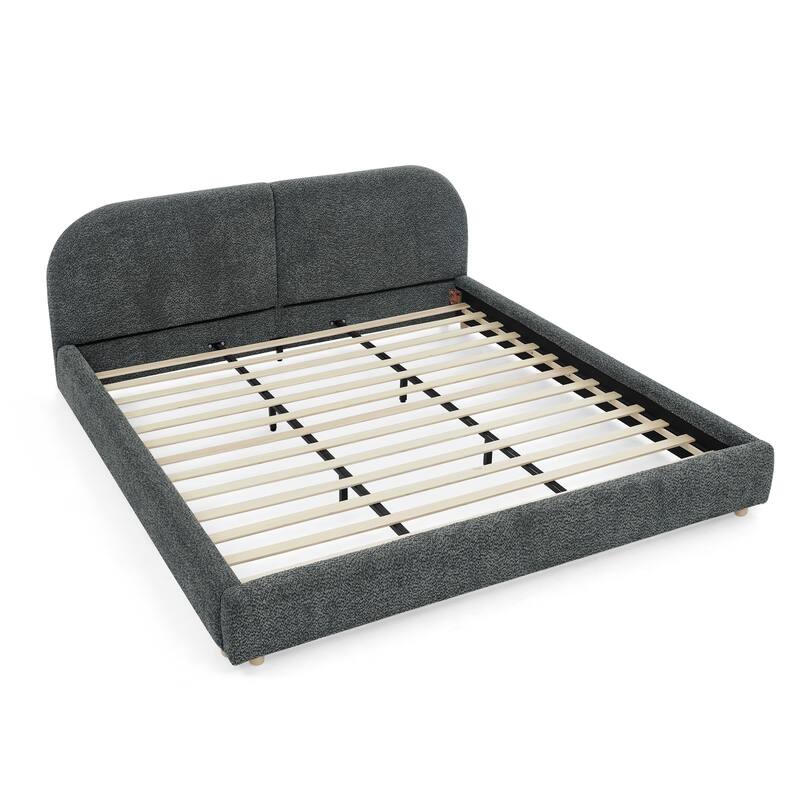 Fabric Upholstered Bed Frame Modern American Platform Bed Frame with Curved Headboard/Sturdy Legs Support/No Box Spring Needed