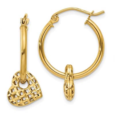 Curata 14k Yellow Gold Polished 2x23mm Moveable Heart Hoop Earrings