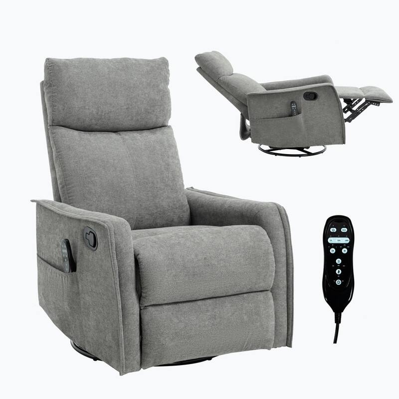 Heat Massage Manual Recliner Chair with Rocker and Swivel in Fabric for Living Room