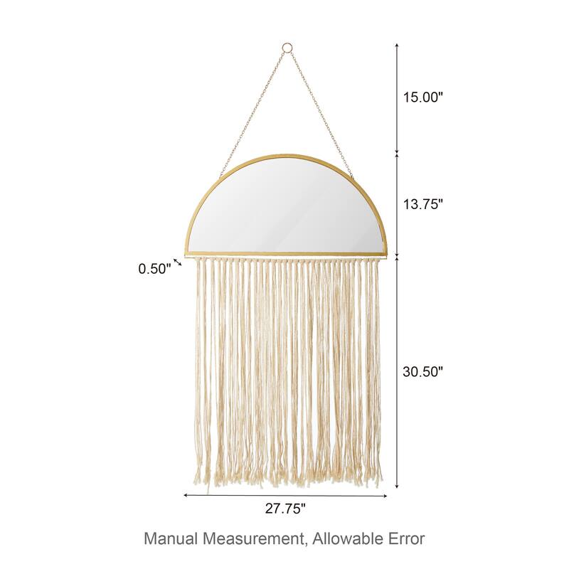 Glitzhome Regency Modern/Boho Metal Semi-moon Specialty Wall Mirror With Tassels Drawing Room Bedroom Decor