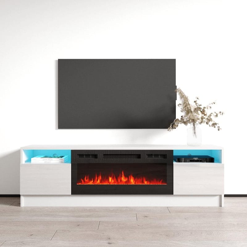 Duke 01 BL-EF Electric Fireplace 63" TV Stand - White