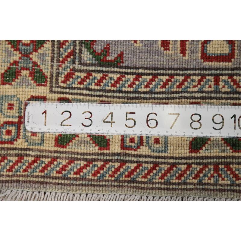 Gray Geometric Kazak Accent Foyer Rug Hand-Knotted Wool Carpet - 2'0"x 3'0"
