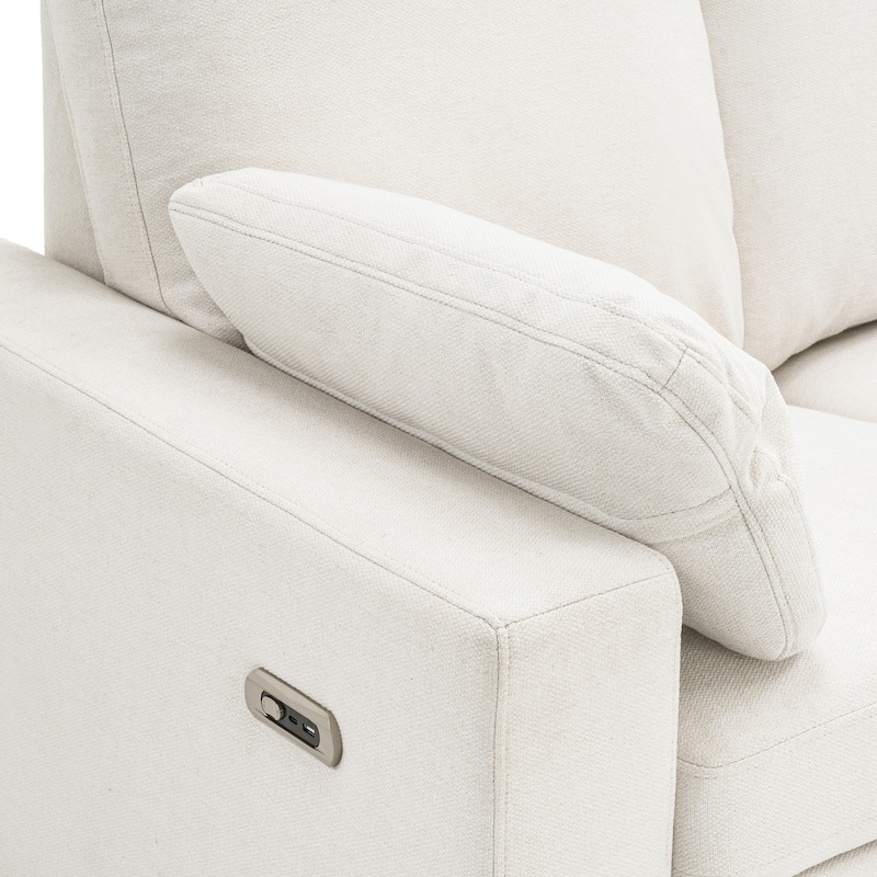 88.9" Linen Power Recliner Sectional 5-Seat Sofa with USB Ports and Storage Drawers