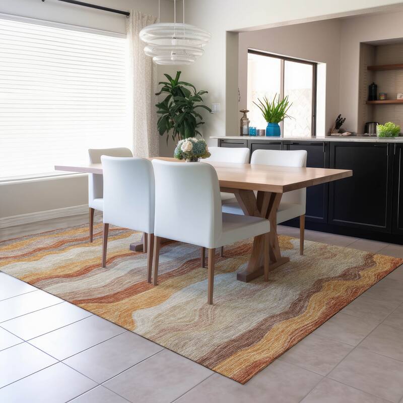 Machine Washable Indoor/ Outdoor Ombre Stripes Chantille Rug