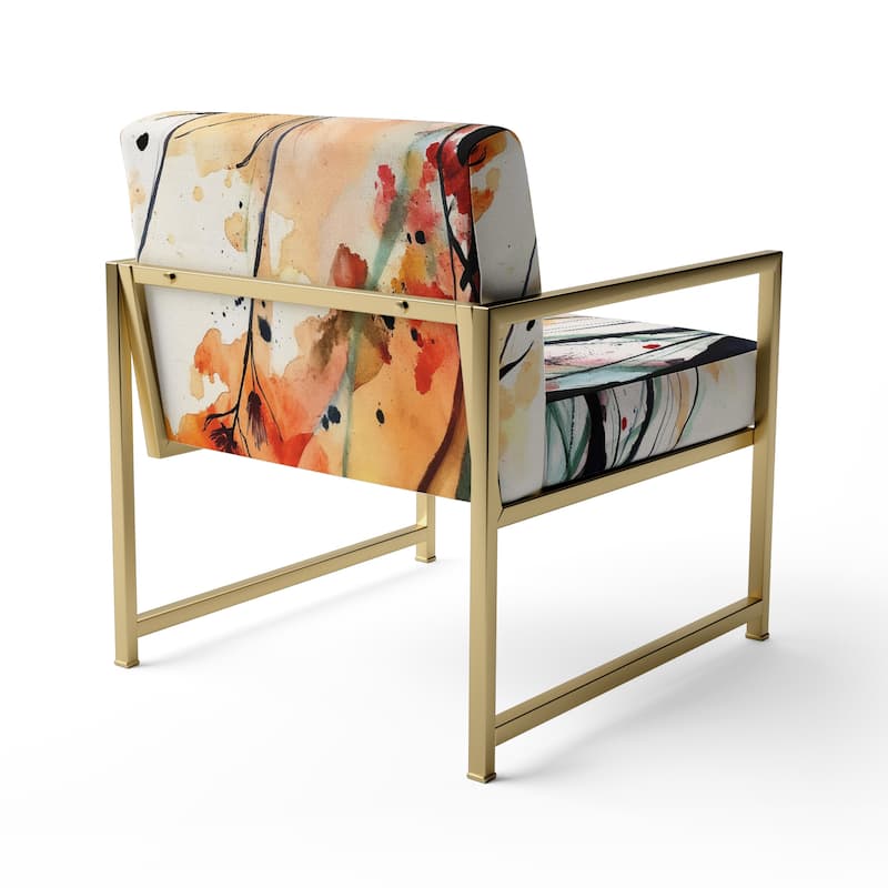 Designart "Abstract Orange Flowers" Upholstered Traditional Accent Chair - Arm Chair