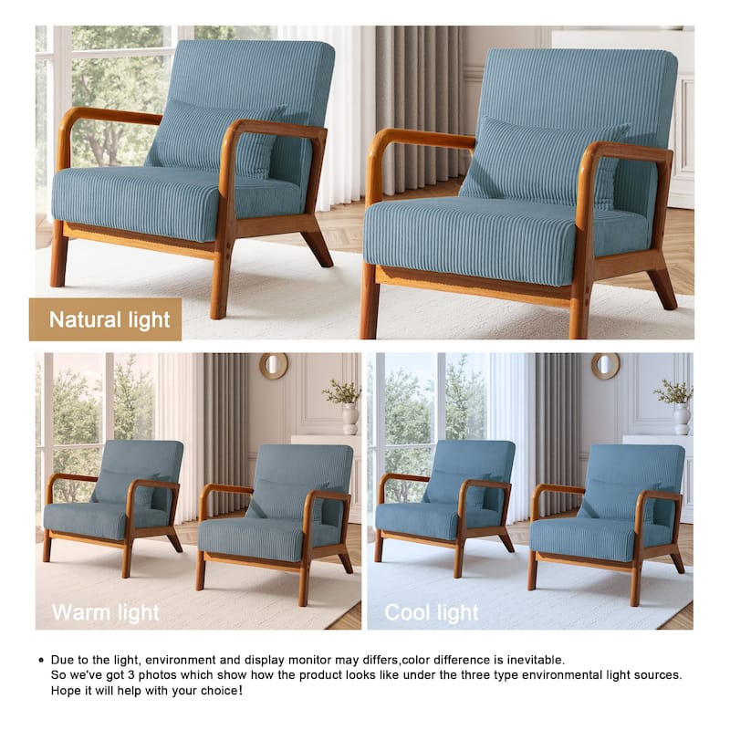 Uixe Mid Century Solid Wood Upholstered Corduroy Accent Chair