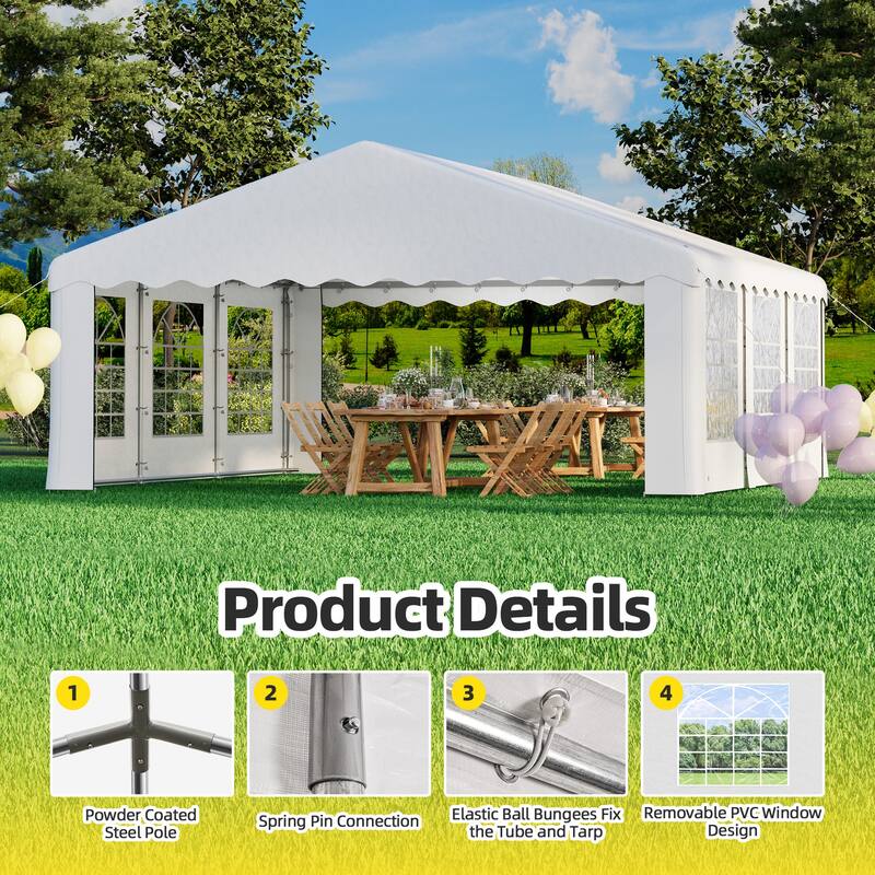 Durable Party Tent Gazebo for Events, Weddings, and BBQs - Includes Removable Sidewalls with Windows & Storage Bags, White
