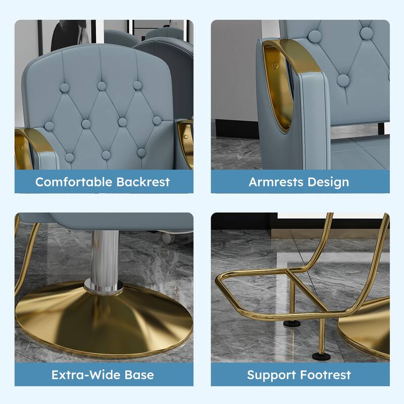 Roomfitters Professional Hydraulic Salon Chair with 360° Swivel, Heavy Duty Barber Stylist Chair with Gold Base