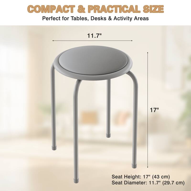 Javlergo Set of 6 Stackable Backless Stools PVC Padded Round Seats with Metal Frame Indoor Outdoor Use for Kitchen Livingroom