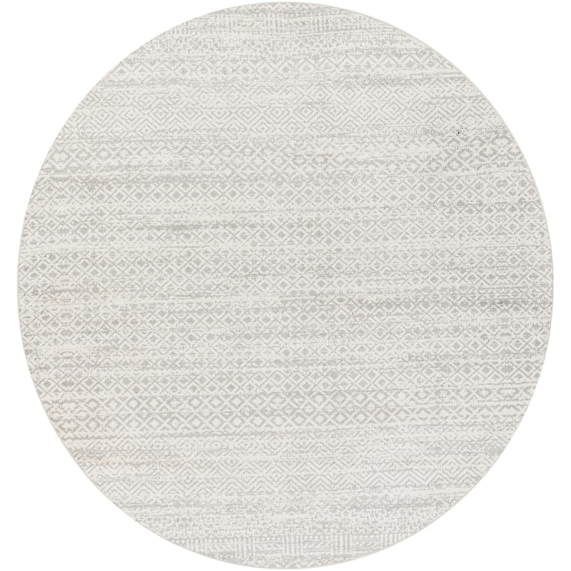 Livabliss Lavadora Global Machine Washable Area Rug - Grey - 6'7" x 6'7" Round