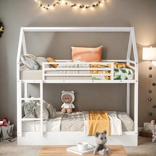 Stylish & Timeless Design Twin over Twin House Bunk Bed with Built-in Ladder, Sturdy Construction & Safety Guaranteed, White