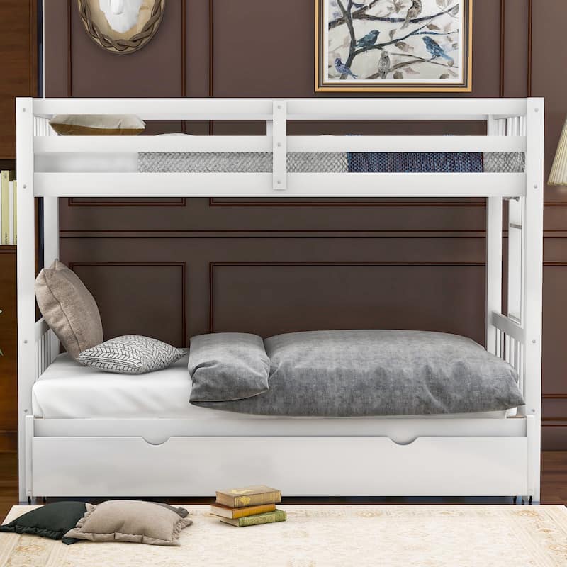 Roomfitters Twin Bunk Bed Frame with Pull-Out Trundle, Space-Saving Sleeper and Guest Solution
