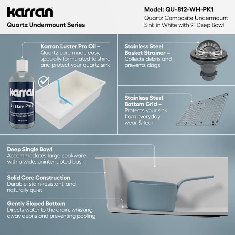 Karran Undermount 32.5 in. Large Single Bowl Quartz Kitchen Sink Kit