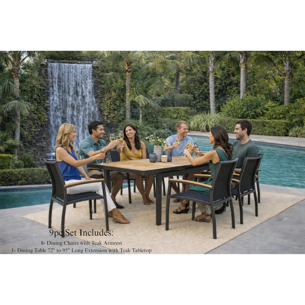 Luna Dark Grey 9-Piece Aluminum Outdoor Dining Set with Sling Set in Black - N/A
