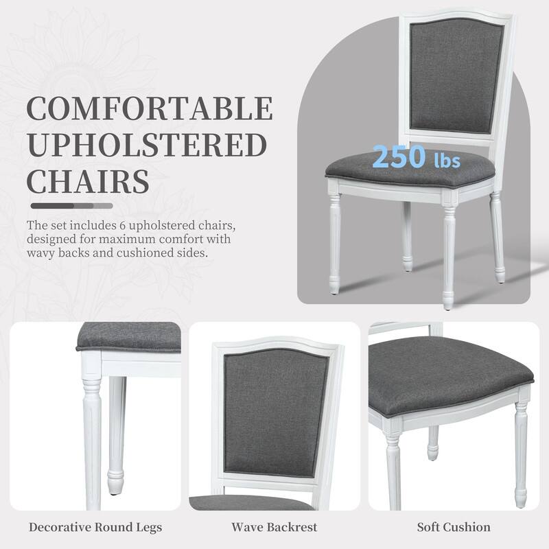 7-Piece 78.1'' Extendable Dining Table Set With 18-Inch Removable Leaf, 6 Upholstered Dining Chairs, And 2 Built-In Drawers