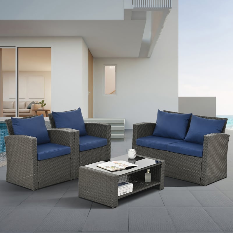 Dark Grey Patio Furniture Set (4 PCS) - Blue