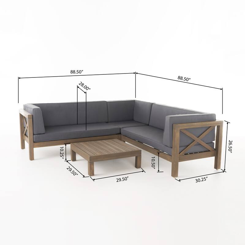 Brava Acacia Outdoor Sectional Chat Set by Christopher Knight Home - 88.50" L x 88.50" W x 26.50" H