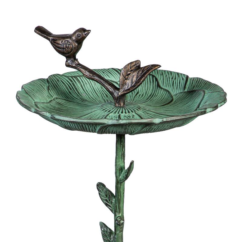 12" Metal Green Bird Bath With Stand