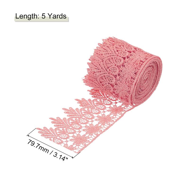 3 Inch Wide Lace Ribbon Floral Pattern Embroidered Lace Trim - Dark Pink - 5 Yard