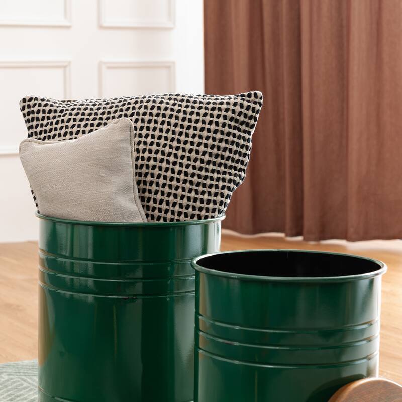 Set of 2 Glitzhome Decorative Nesting Metal Storage Accent Stool or Space Saver with Wood Lid