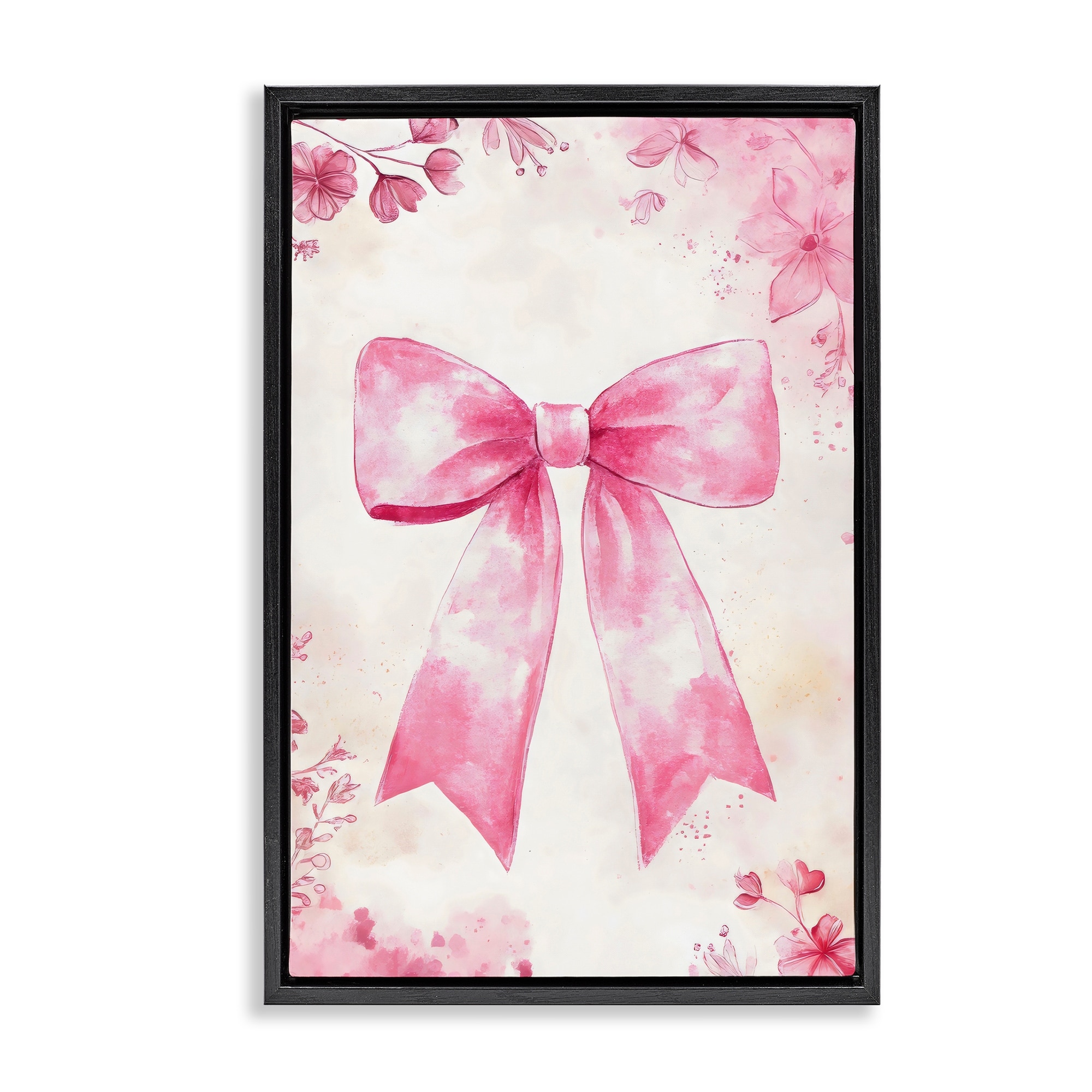 Stupell Whimsical Floral Bow Pink & Beige Framed Floater Canvas Wall Art Design By Creative Studio